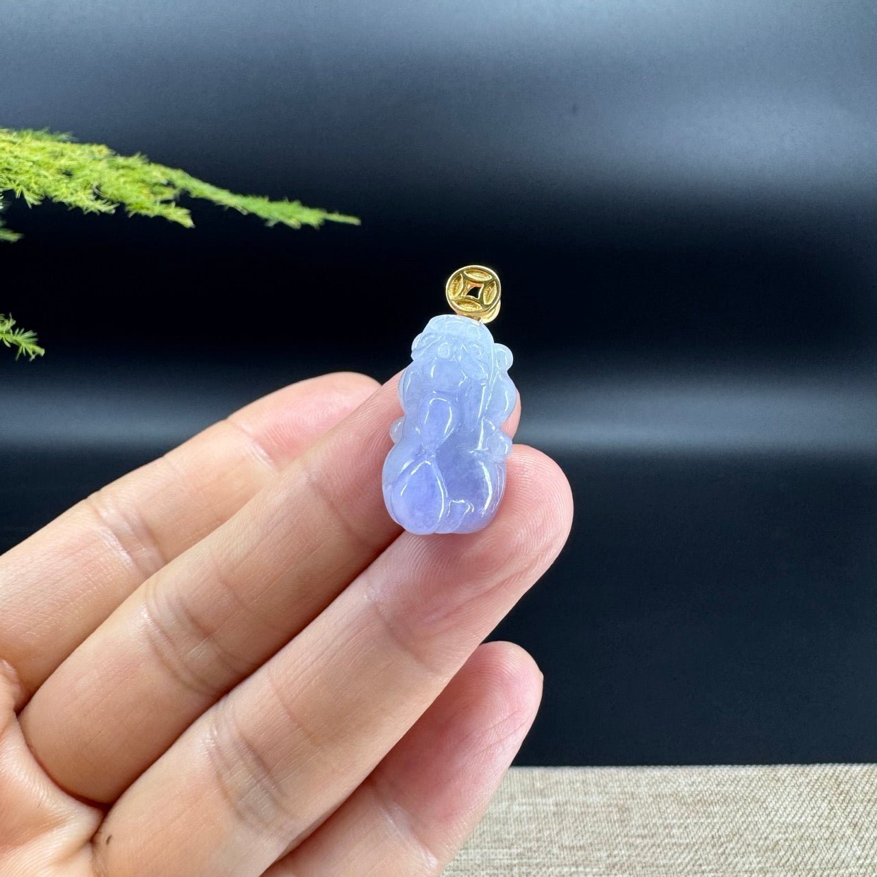 RealJade® Co. 18K Yellow Gold Genuine Lavender Burmese Jadeite Jade PiXiu Pendant Necklace