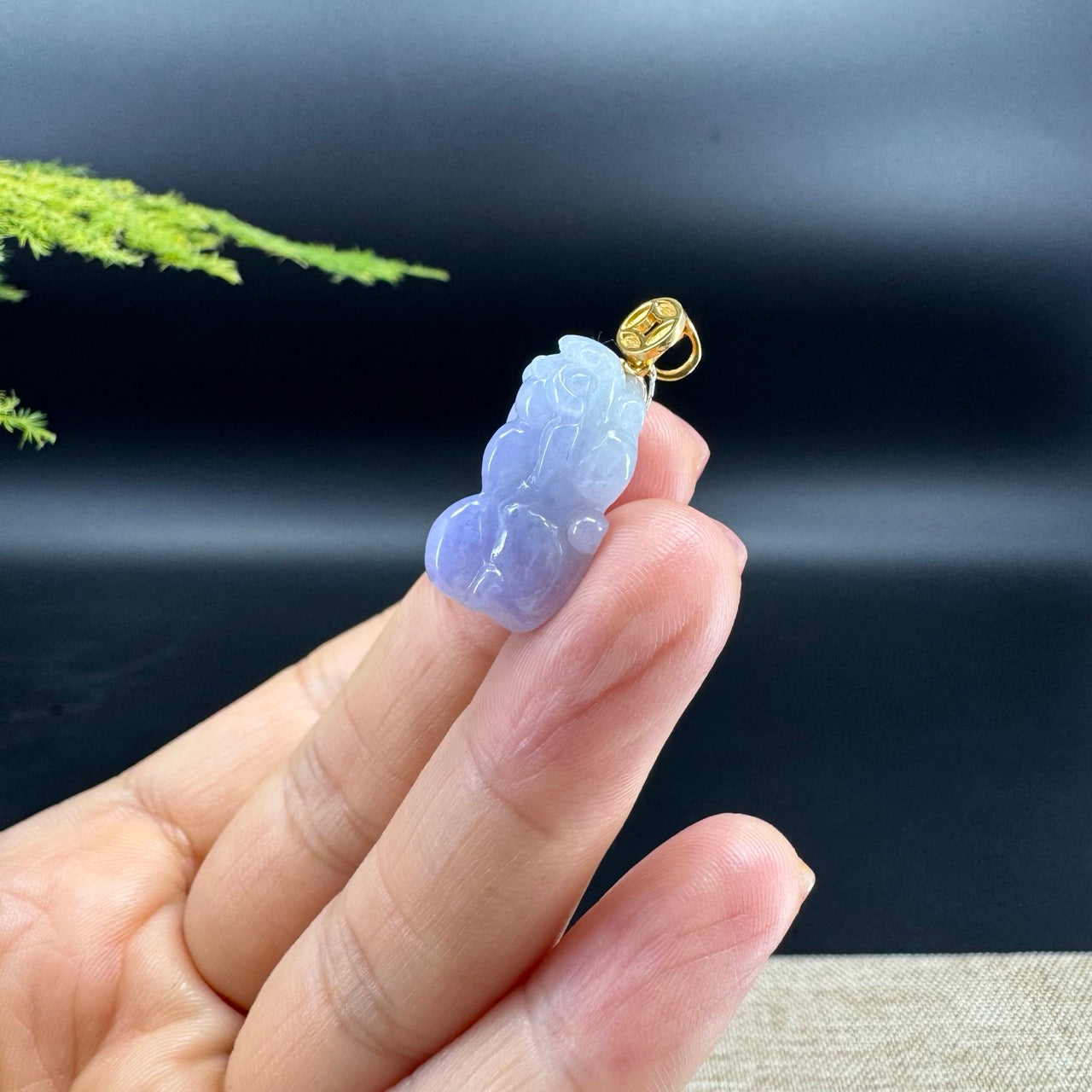 RealJade® Co. 18K Yellow Gold Genuine Lavender Burmese Jadeite Jade PiXiu Pendant Necklace