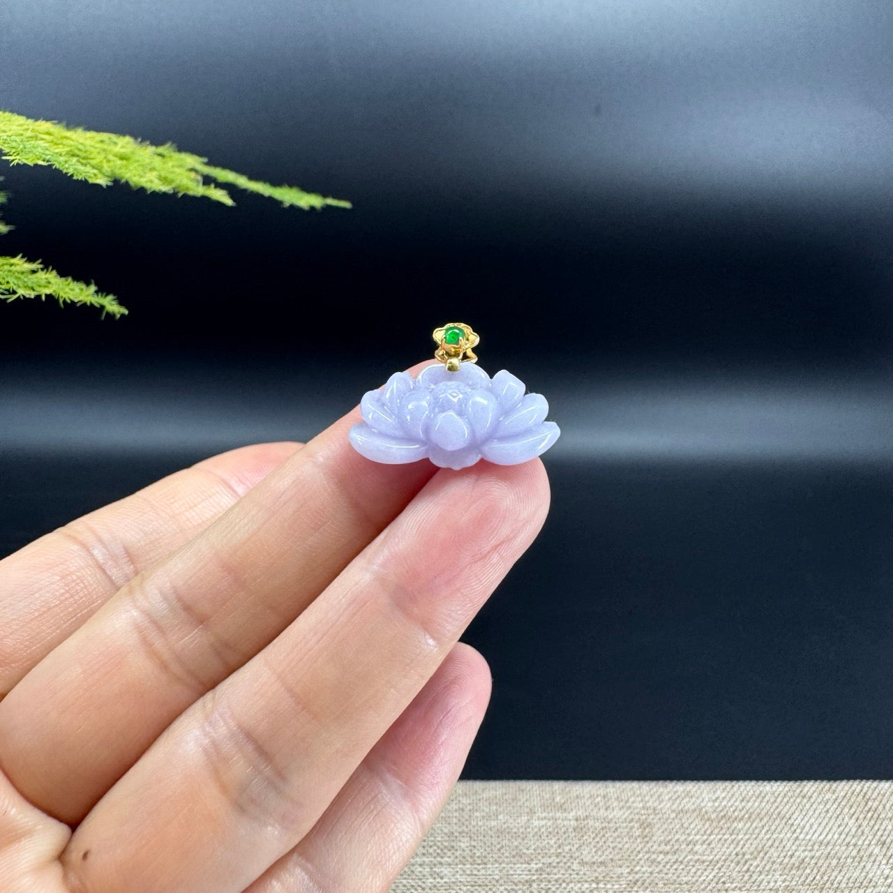 RealJade® Co. Genuine Lavender Jadeite Jade Good Lotus  Necklace With 18K Yellow Gold Bail