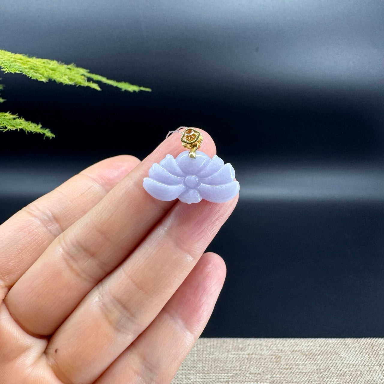 RealJade® Co. Genuine Lavender Jadeite Jade Good Lotus  Necklace With 18K Yellow Gold Bail