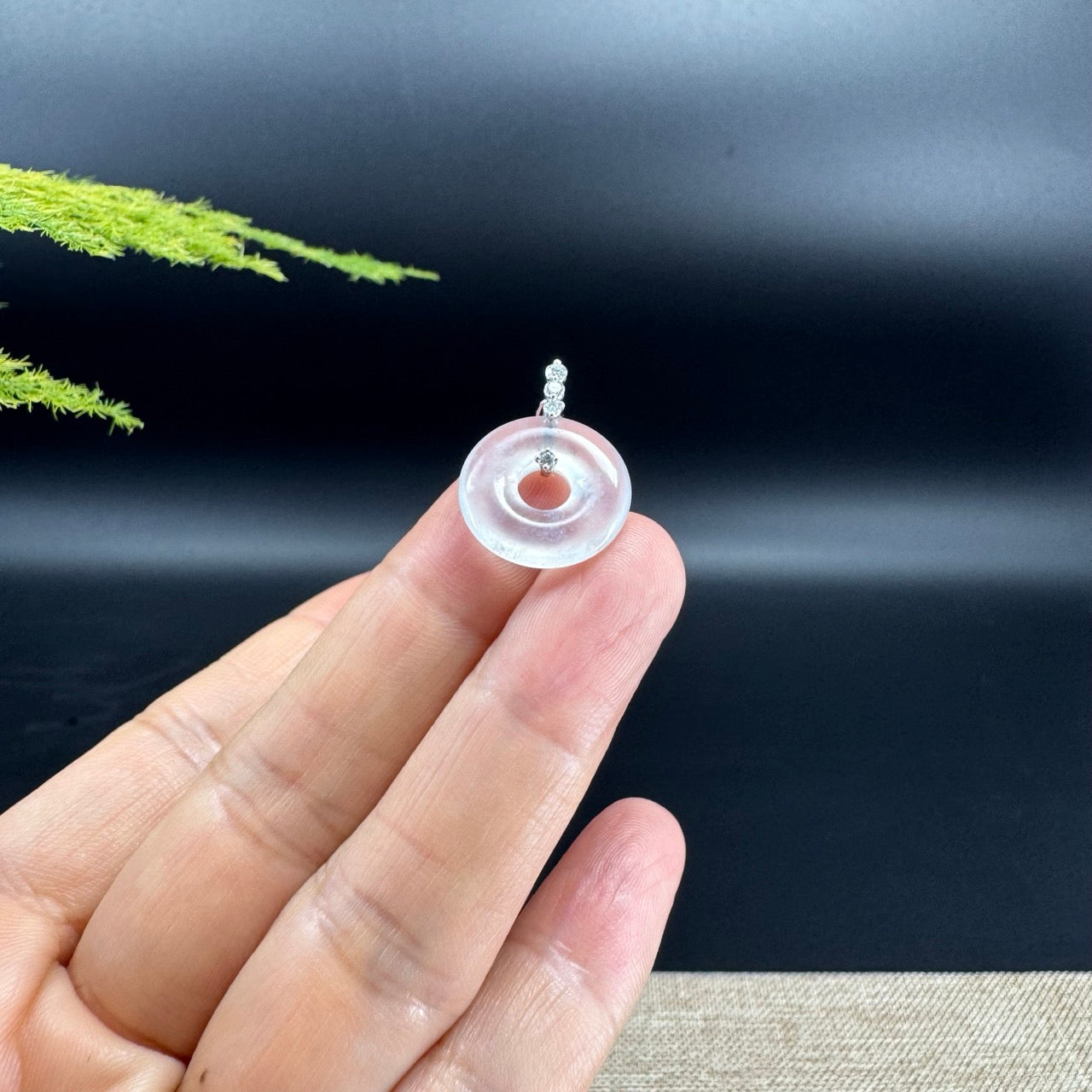 "Good Luck Button" Icy Jadeite Jade Lucky KouKou Pendant With 18K White Gold Bail