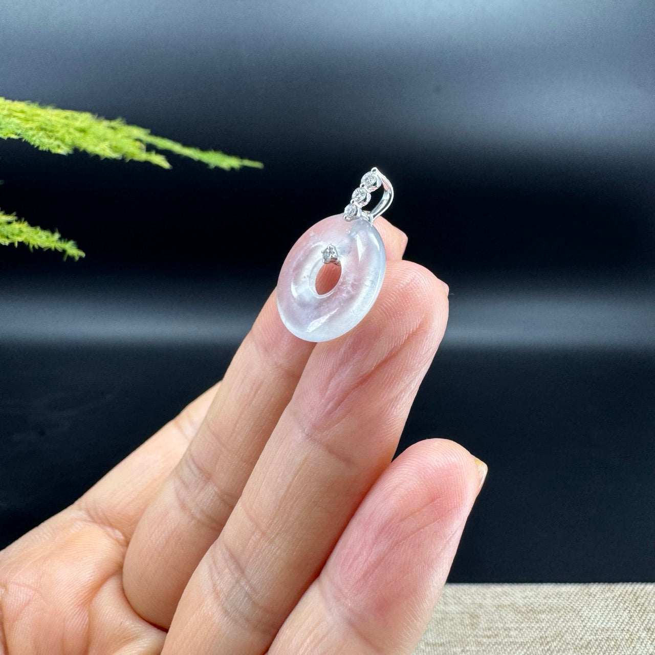 "Good Luck Button" Icy Jadeite Jade Lucky KouKou Pendant With 18K White Gold Bail