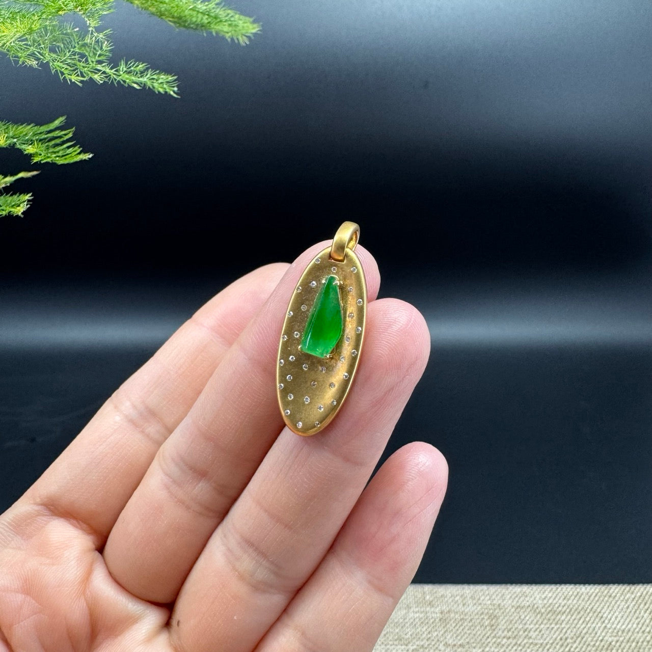 RealJade® "Lucky Polygon Three-Dimensional Jade" Natural Green Jade Diamonds Classic Pendant Necklace