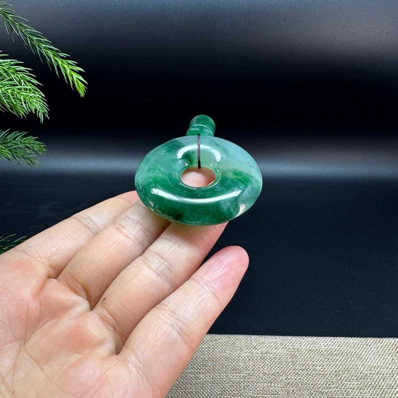 "Good Luck Button" Imperial Green Jadeite Jade Lucky KouKou Pendant