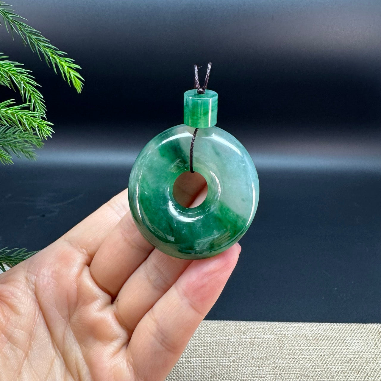"Good Luck Button" Imperial Green Jadeite Jade Lucky KouKou Pendant