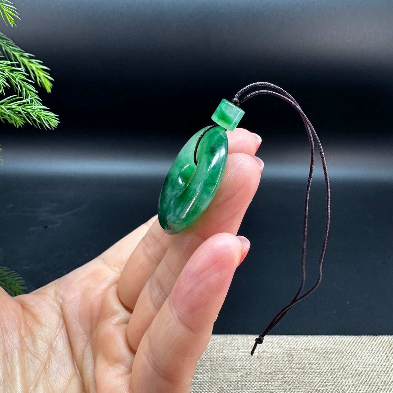 "Good Luck Button" Icy forest Green Jadeite Jade Lucky KouKou Pendant For Men