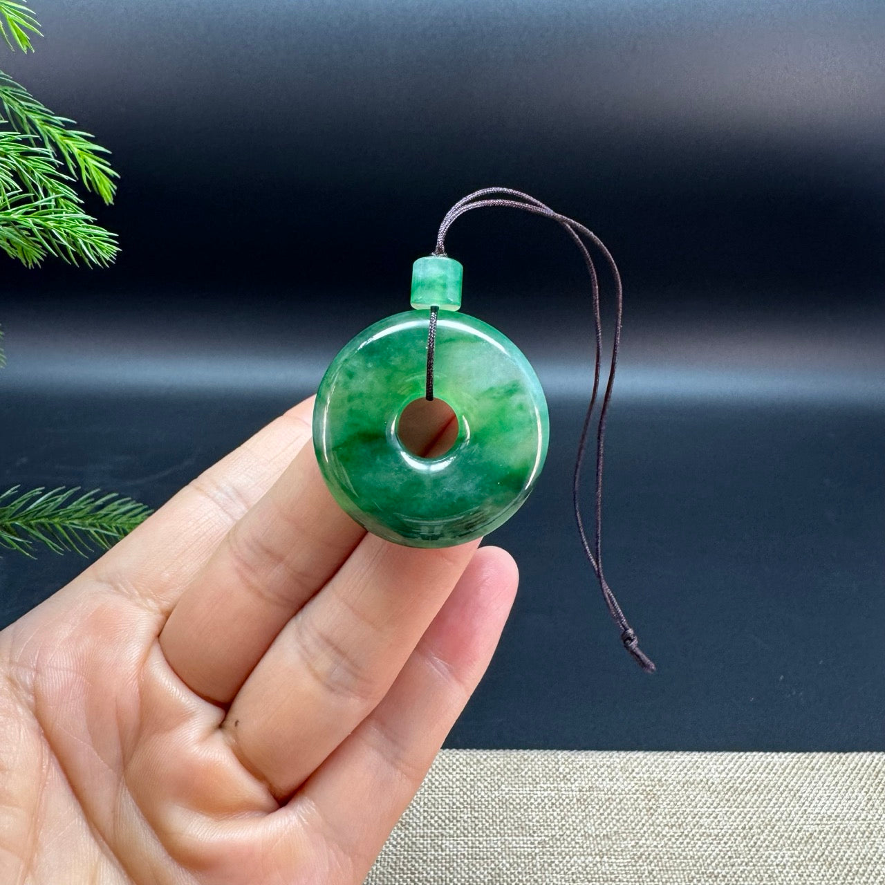 "Good Luck Button" Icy forest Green Jadeite Jade Lucky KouKou Pendant For Men
