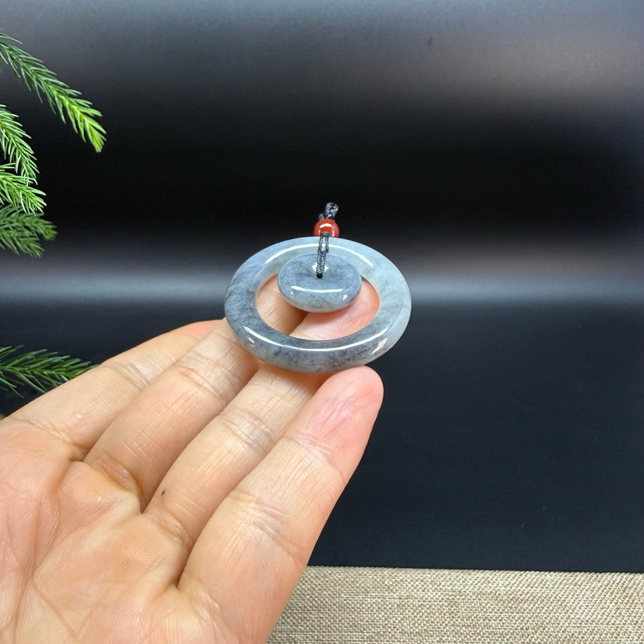 "Good Luck Button" Black Wuji Jadeite Jade Lucky KouKou Pendant