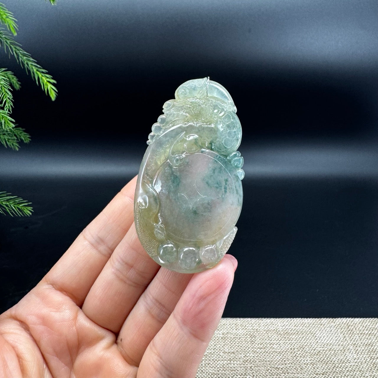 RealJade® Co.Natural Yellow Green Jadeite Jade Dragon Pendant