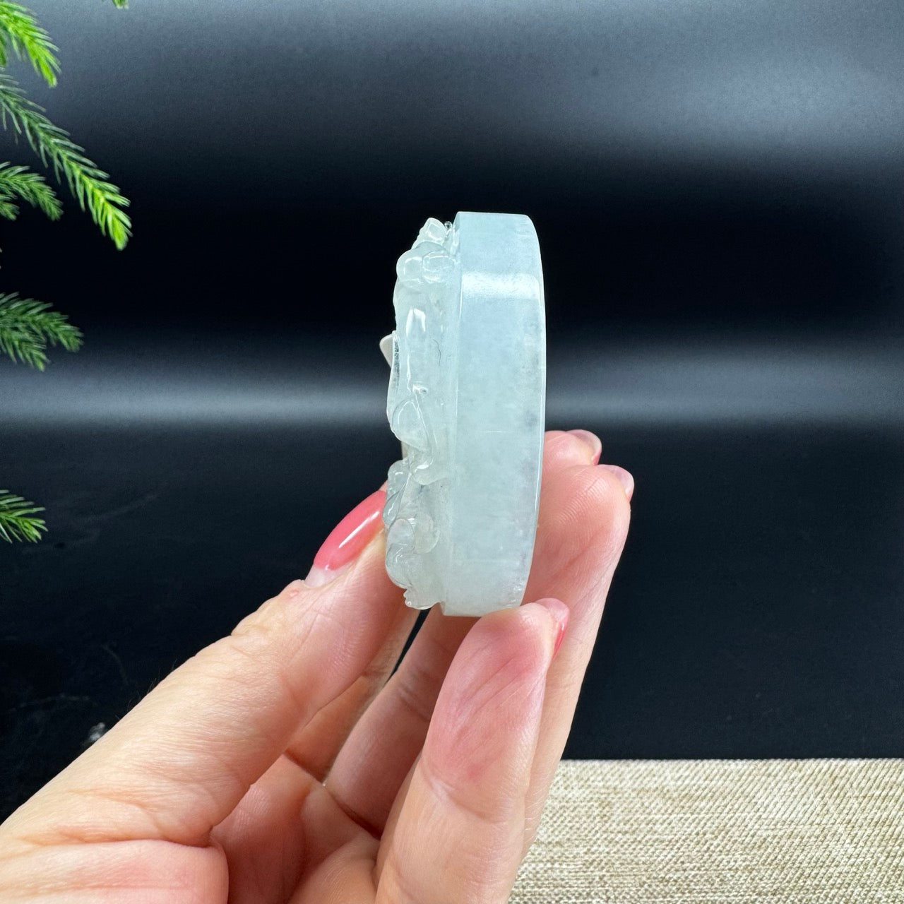 RealJade® Co. Natural Light Green Jadeite Jade Dragons Round Pendant