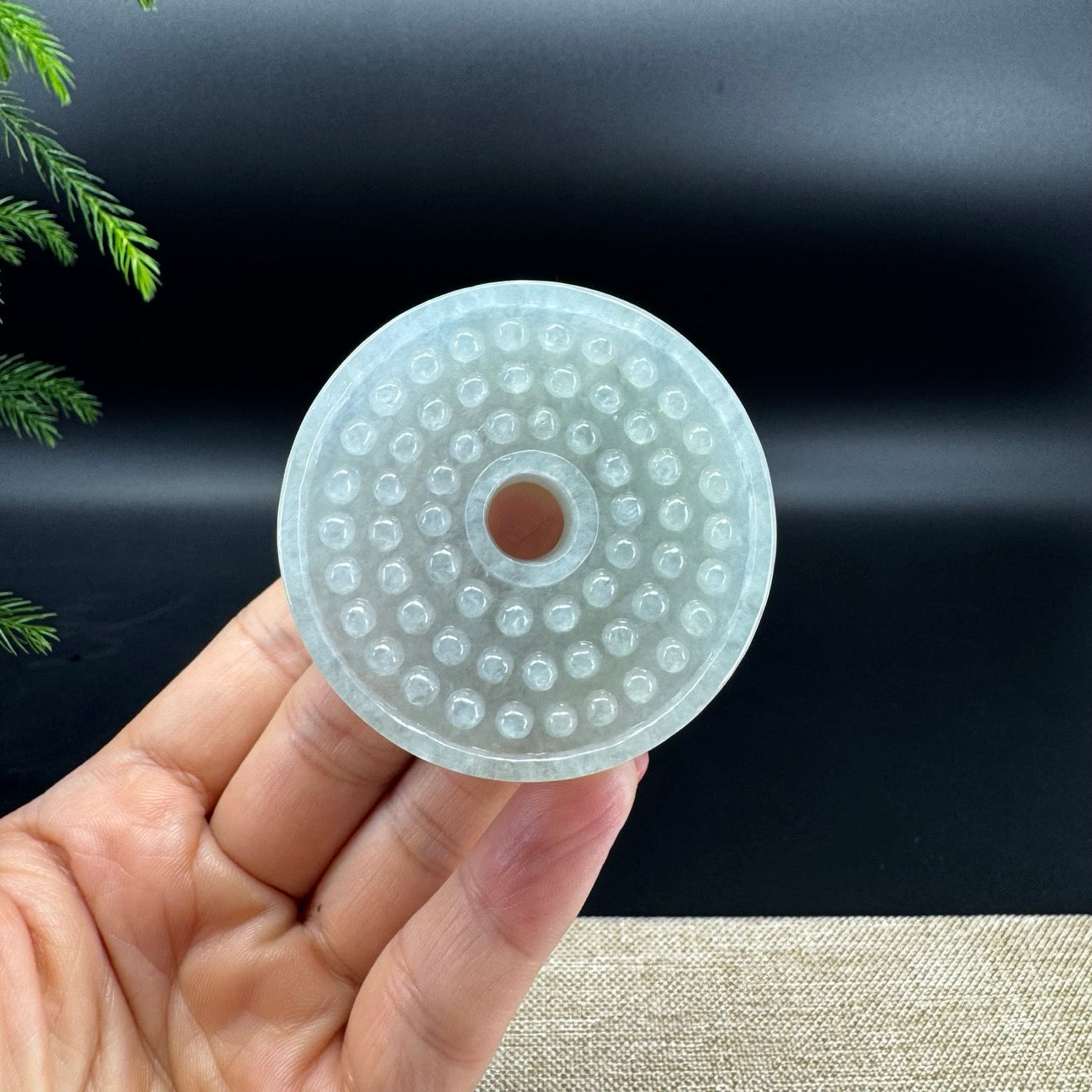 RealJade® Co. Natural Light Green Jadeite Jade Dragons Round Pendant