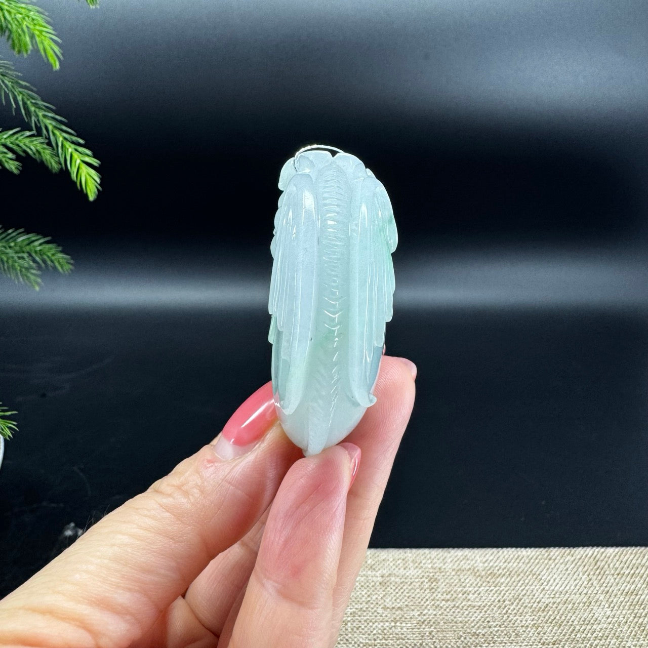 RealJade® Co. Natural White Green Jadeite Jade Dragonfish Pendant