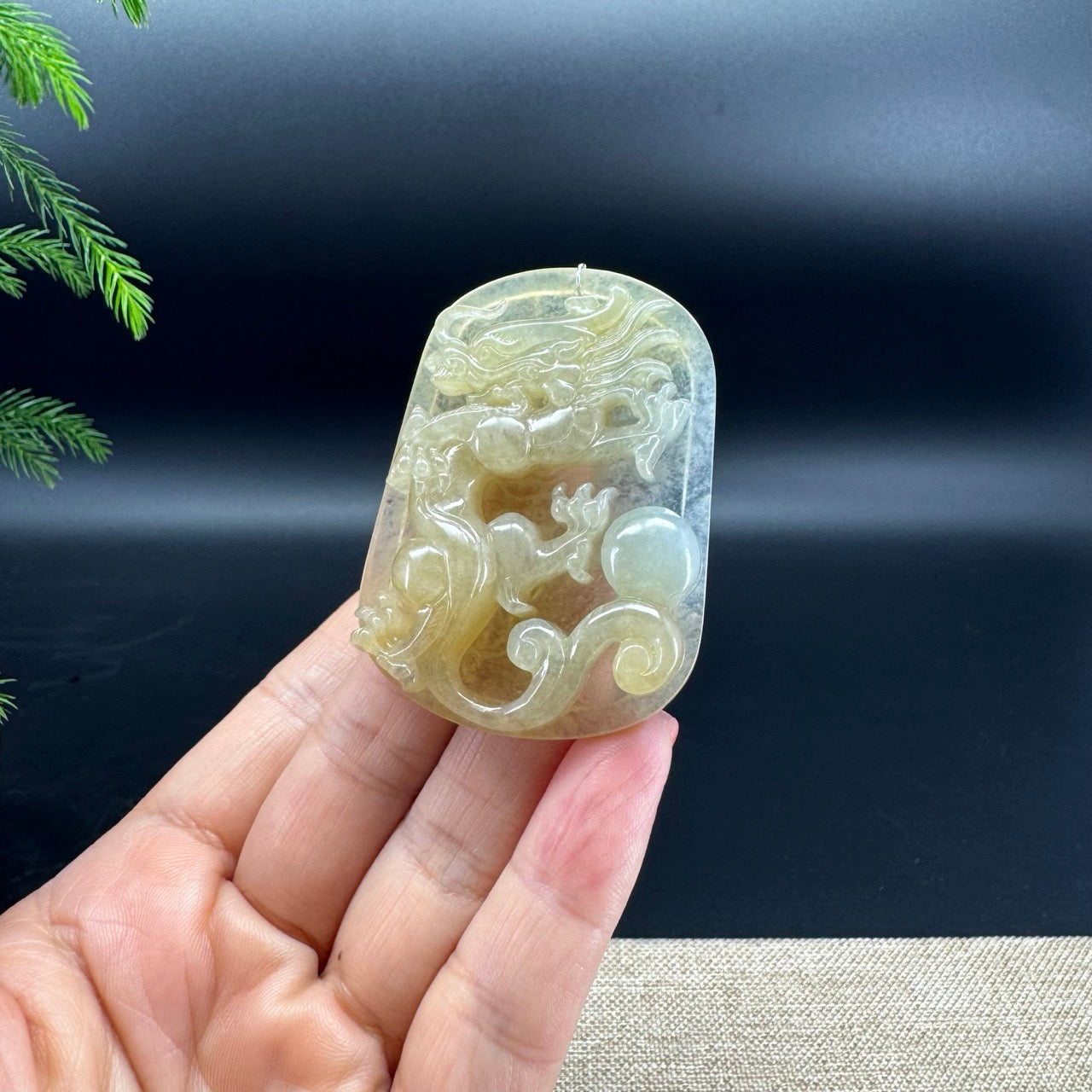 RealJade® Co. Natural Icy Yellow Jadeite Jade Dragon Pendant
