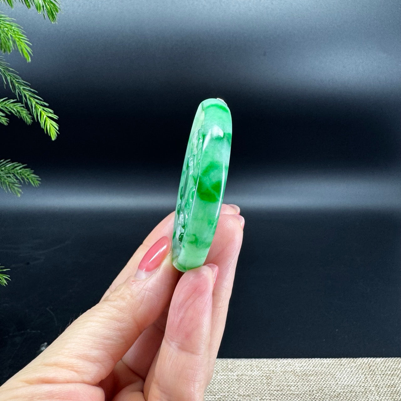 RealJade® Co. High Natural Spicy Green Jadeite Jade Double Dragon Round Pendant