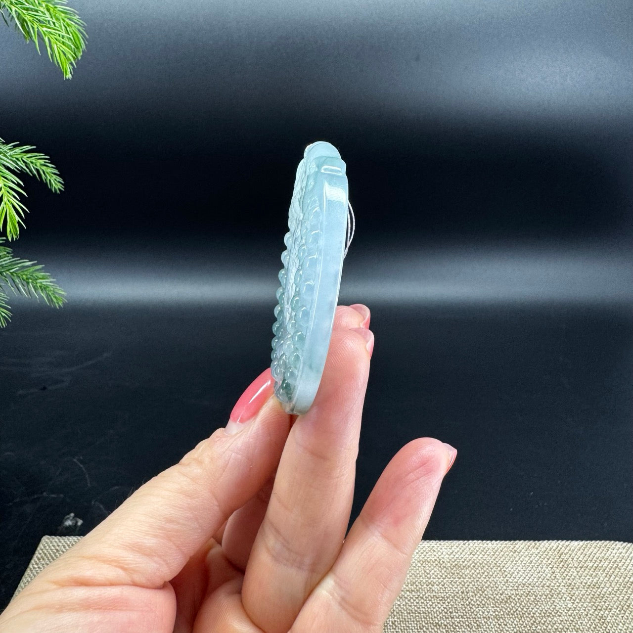 RealJade® Co. Natural Icy Blue Jadeite Jade Dragons Round Pendant