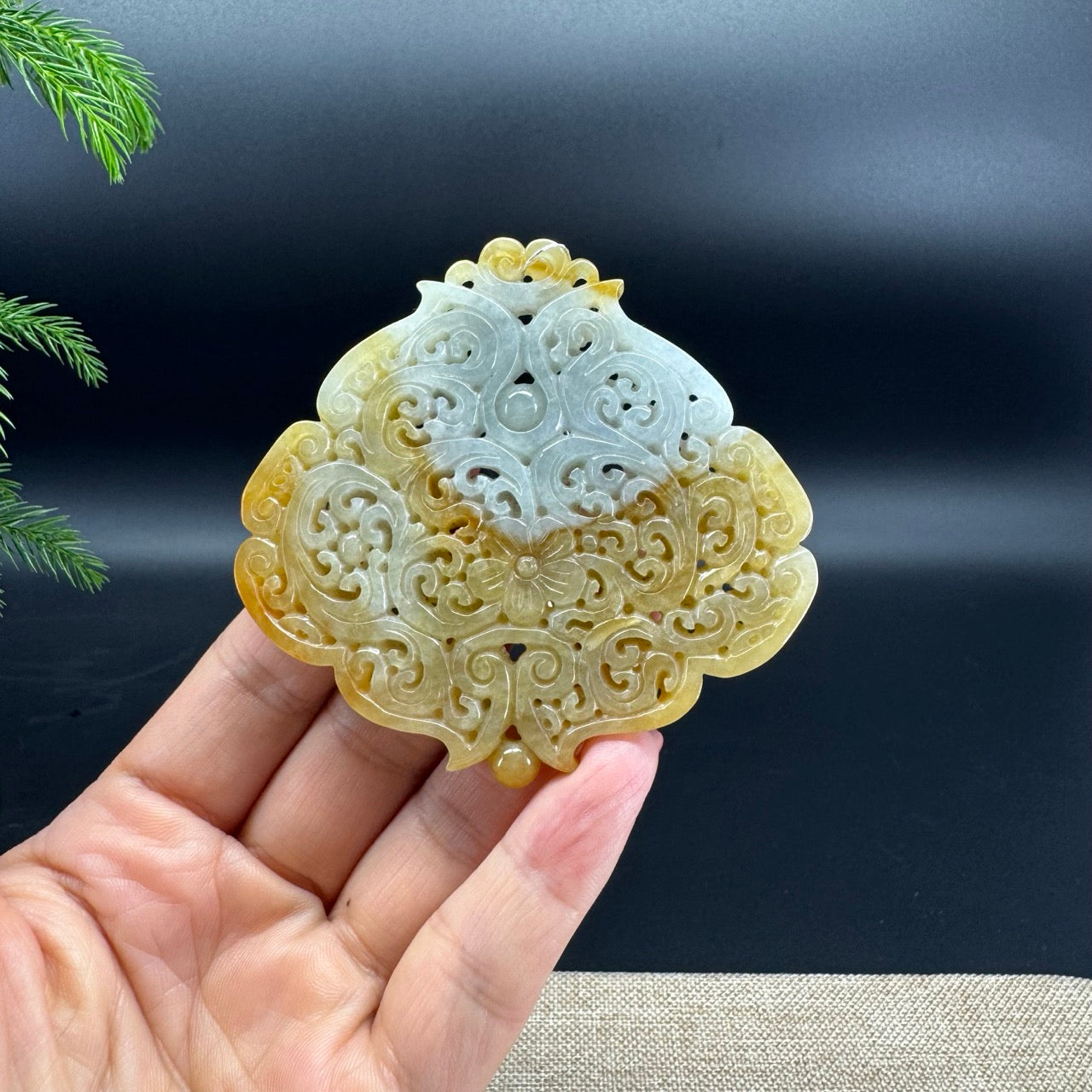 RealJade® Co. Natural Yellow Jadeite Jade Flower Pendant