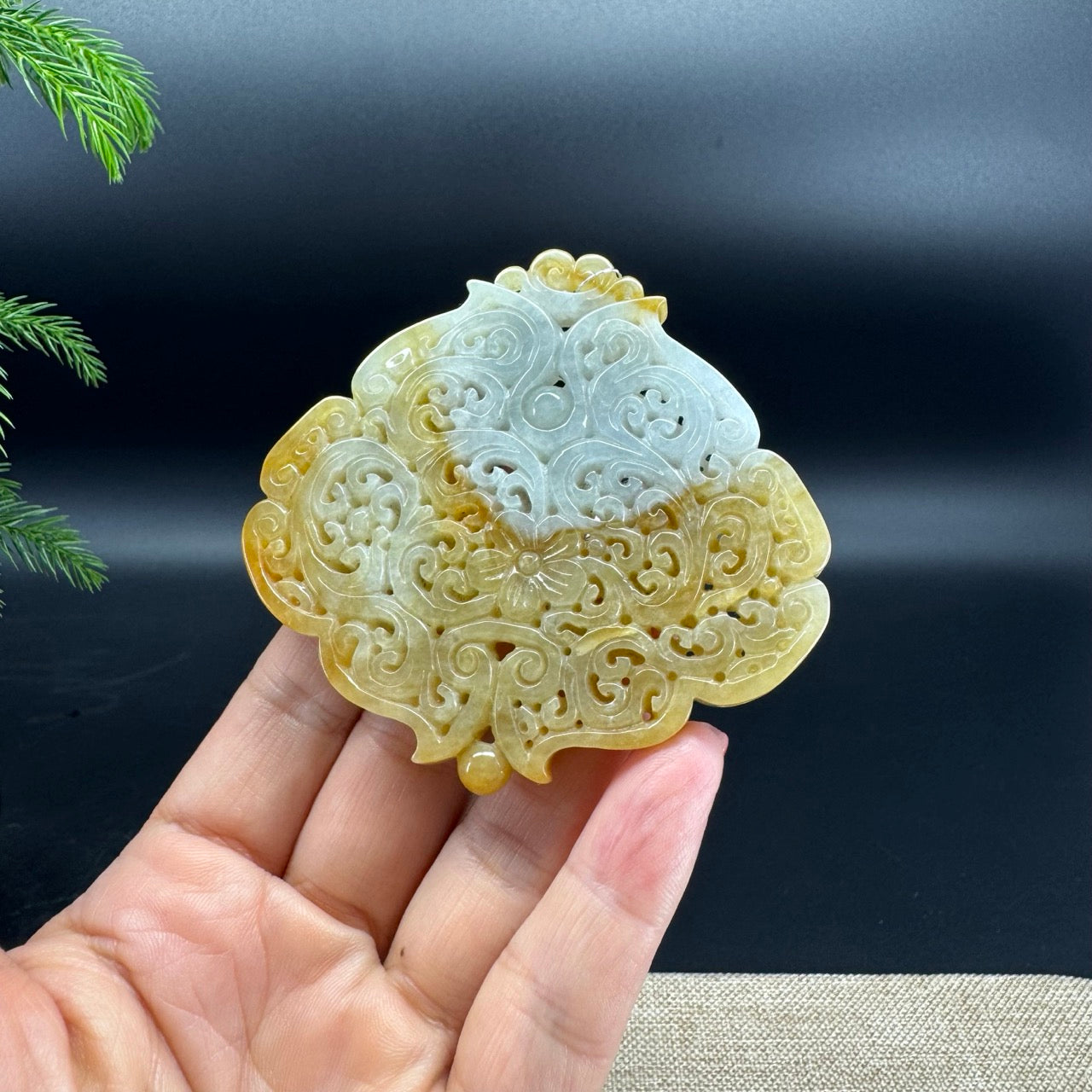 RealJade® Co. Natural Yellow Jadeite Jade Flower Pendant