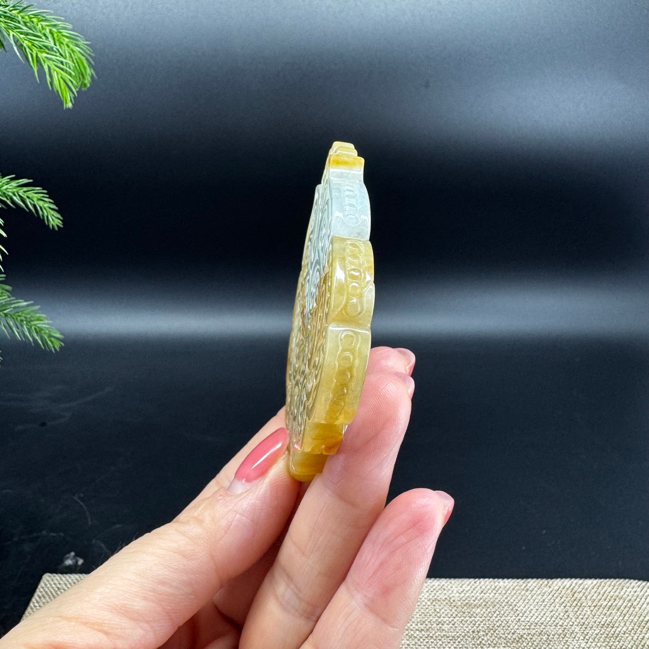 RealJade® Co. Natural Yellow Jadeite Jade Flower Pendant