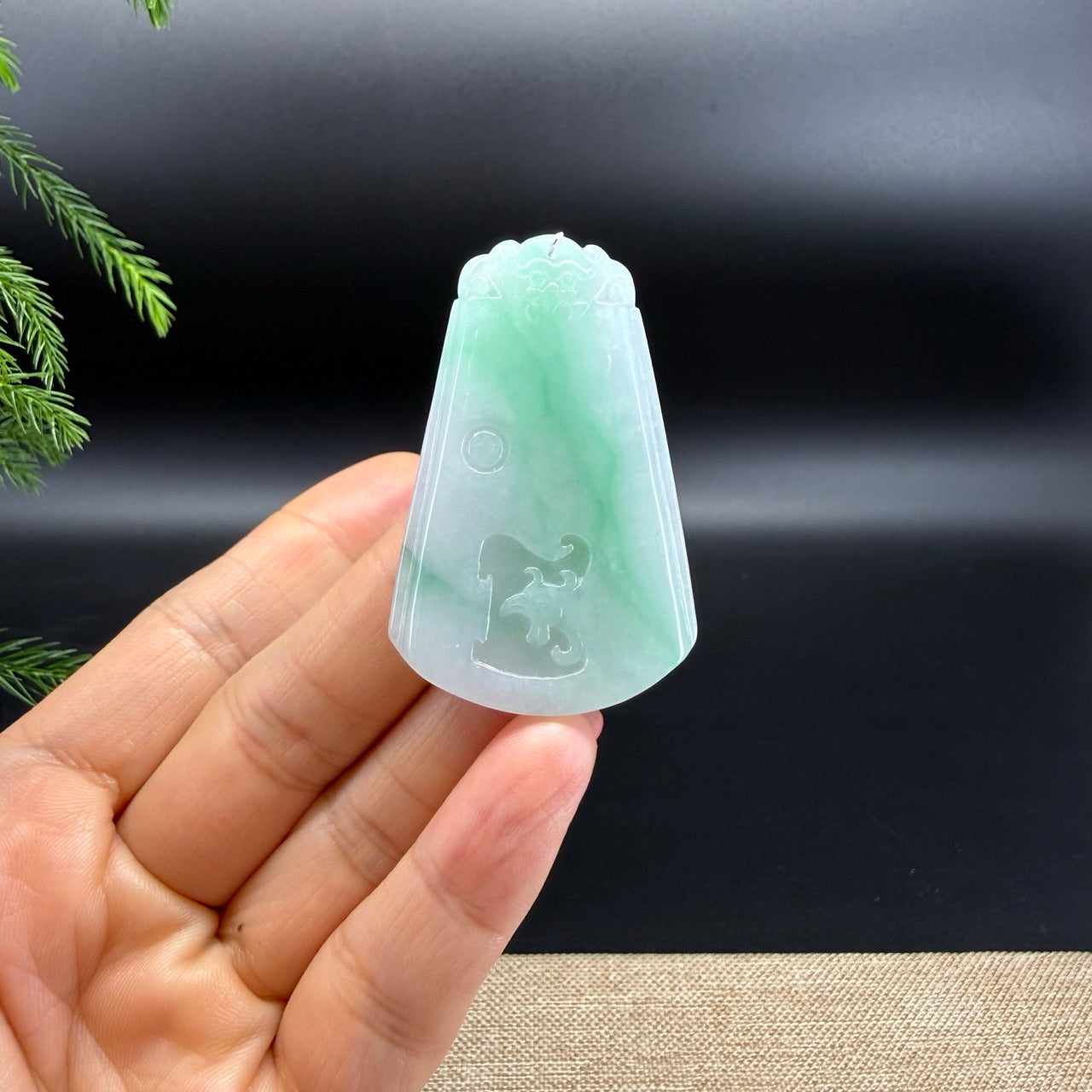 RealJade® Co.Natural White Green (BDQ)Jadeite Jade Phoenix Pendant
