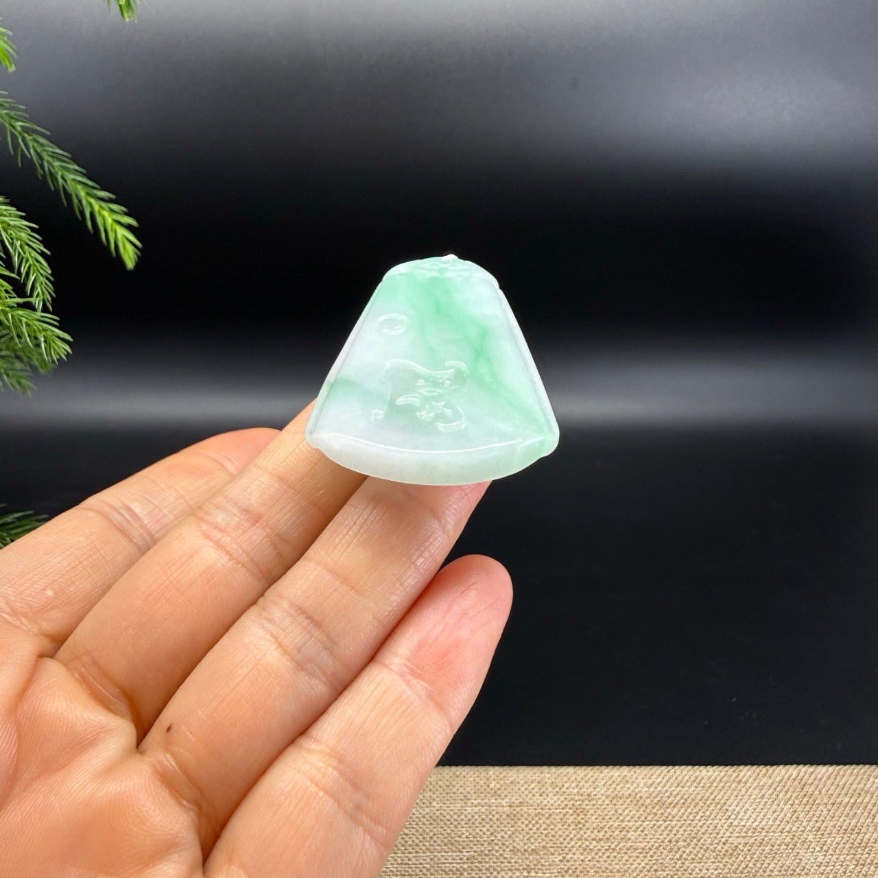 RealJade® Co.Natural White Green (BDQ)Jadeite Jade Phoenix Pendant