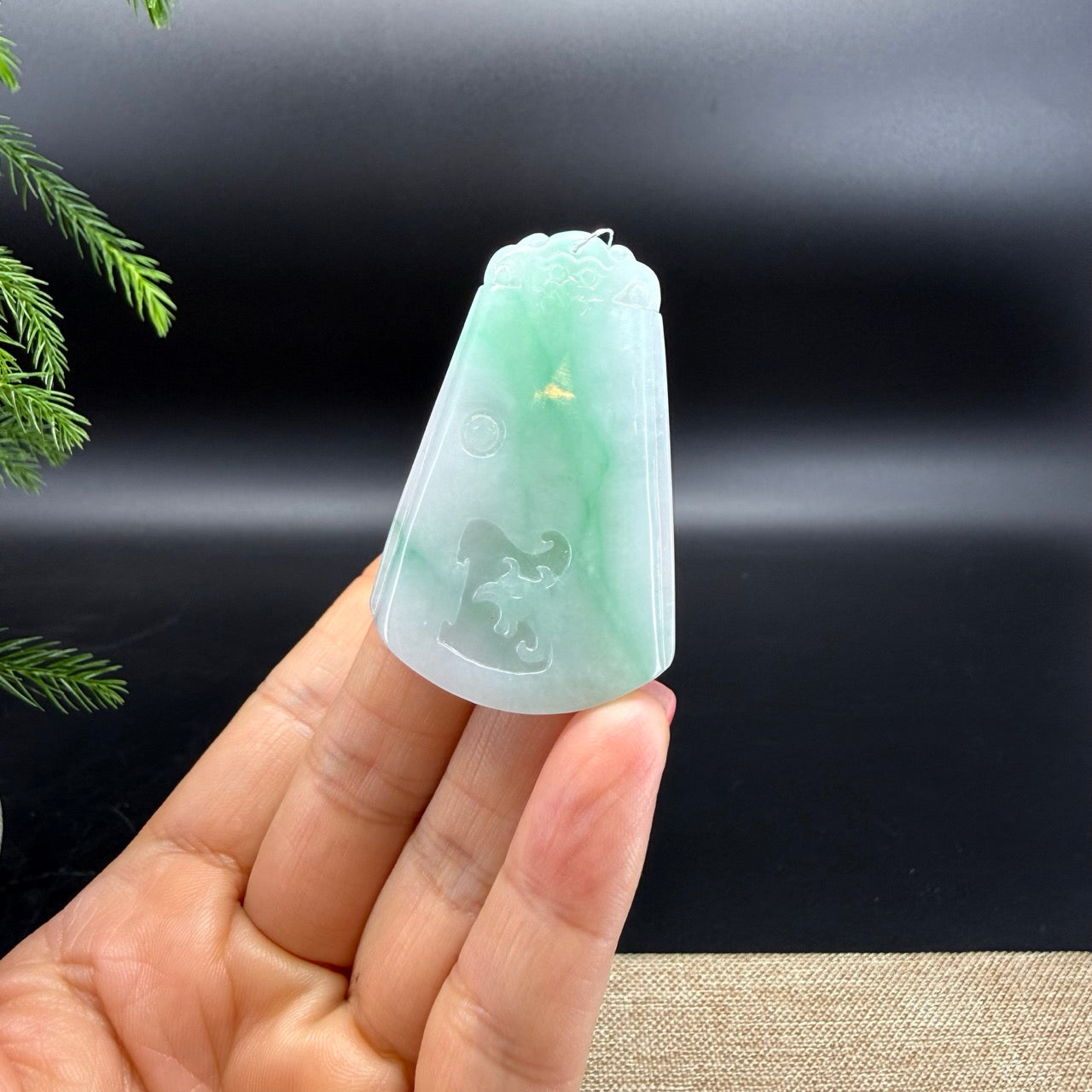 RealJade® Co.Natural White Green (BDQ)Jadeite Jade Phoenix Pendant