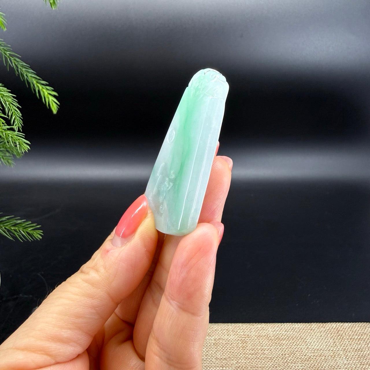 RealJade® Co.Natural White Green (BDQ)Jadeite Jade Phoenix Pendant