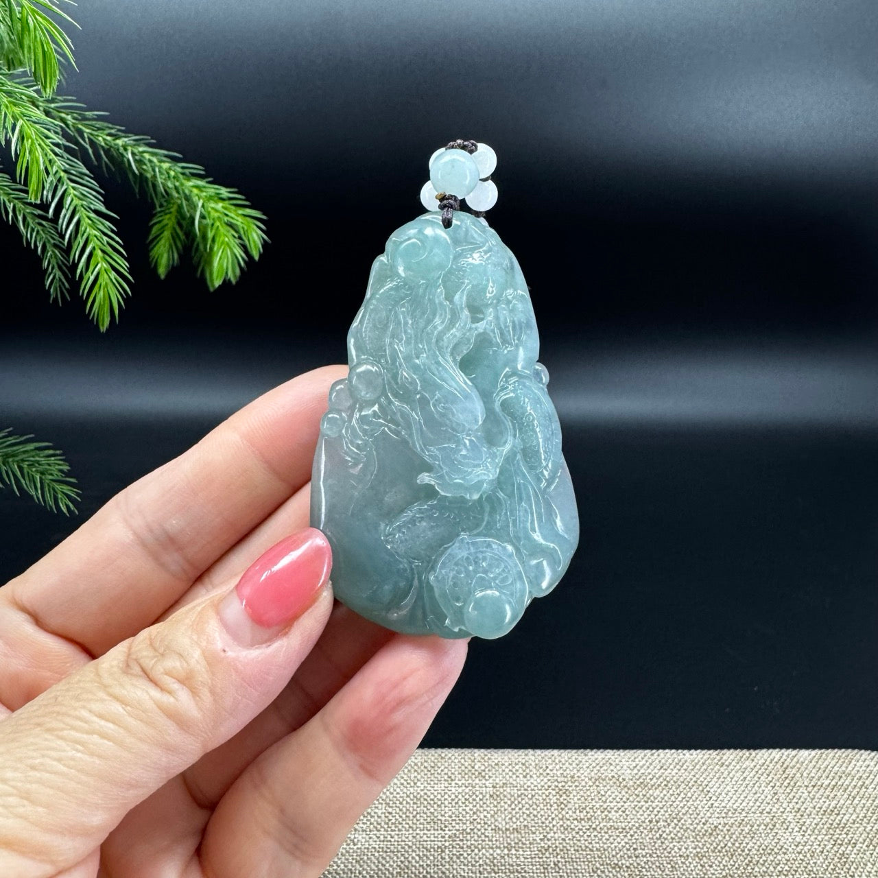 RealJade® Co. Natural Ocean Blue Jadeite Jade Dragon Pendant