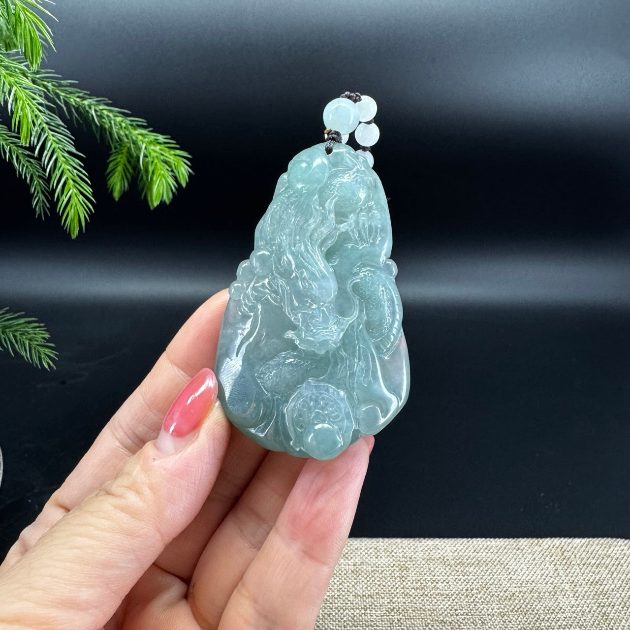RealJade® Co. Natural Ocean Blue Jadeite Jade Dragon Pendant