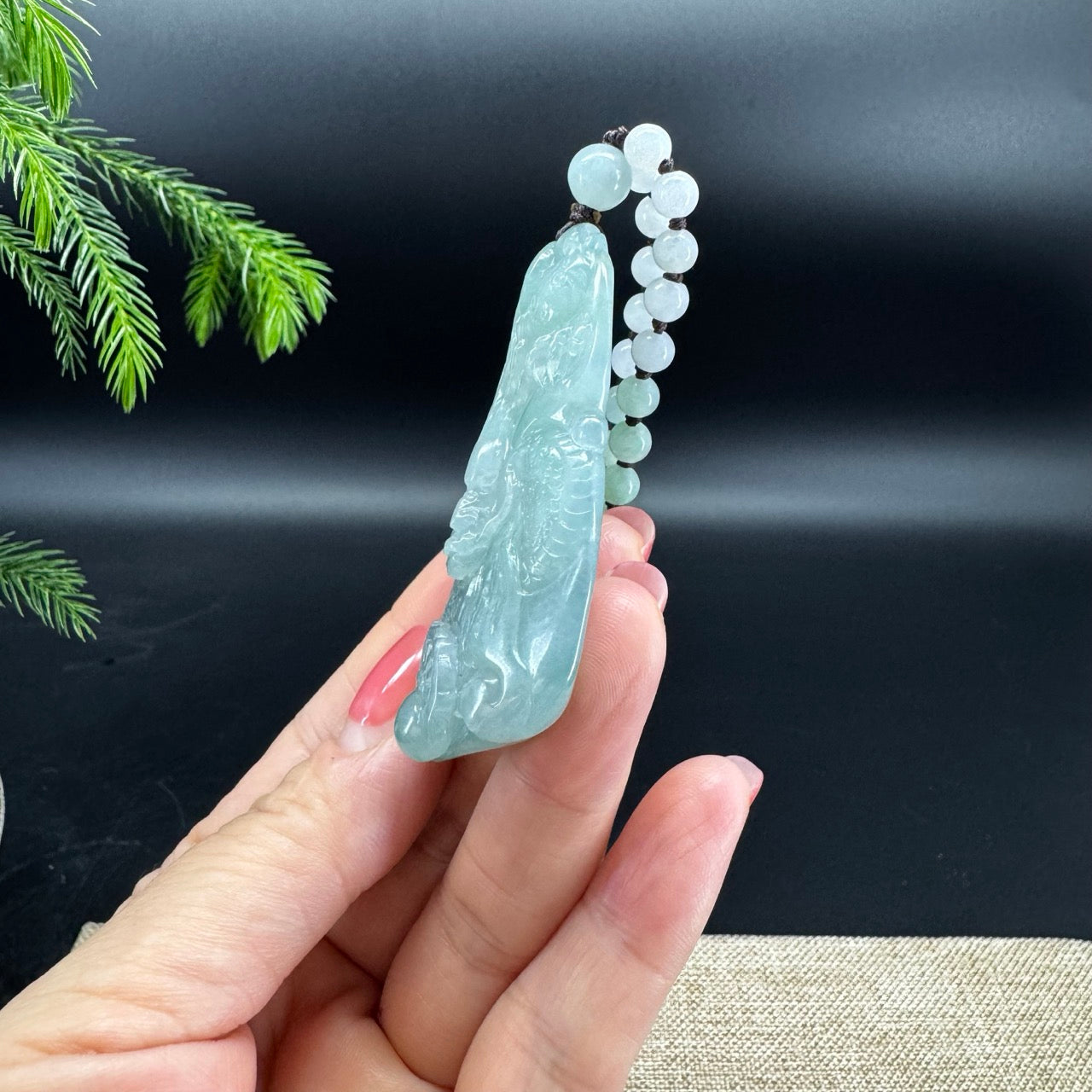 RealJade® Co. Natural Ocean Blue Jadeite Jade Dragon Pendant