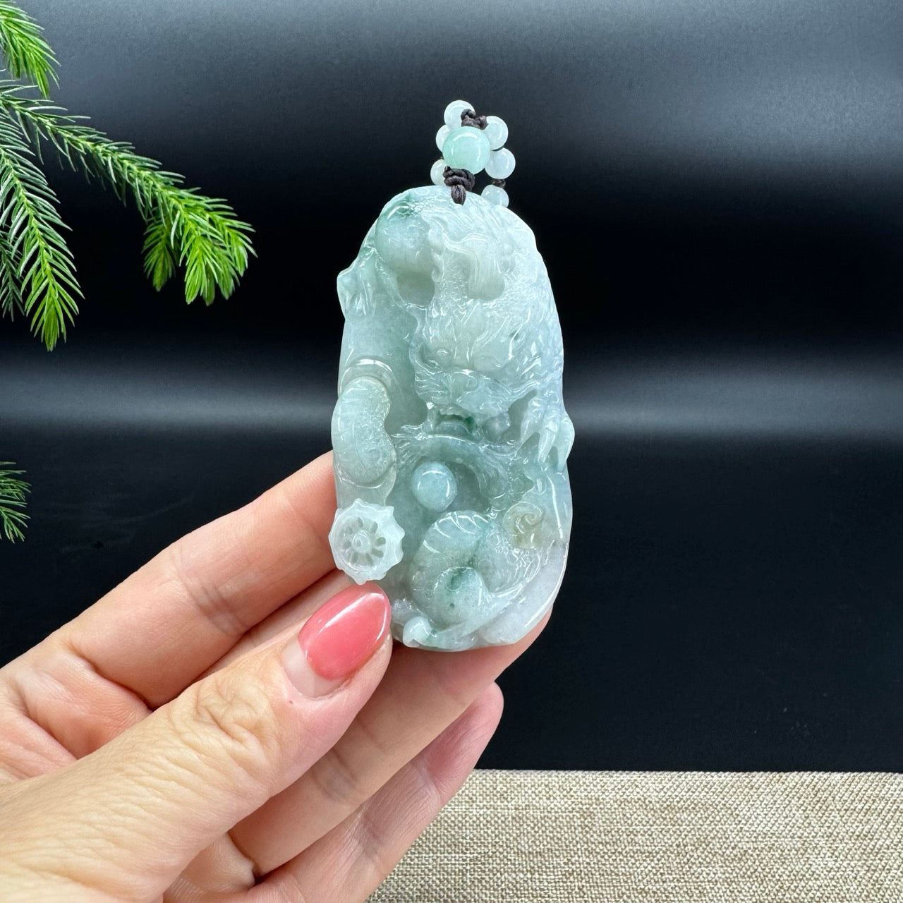 RealJade® Co.Natural Blue Green Jadeite Jade Dragon Pendant