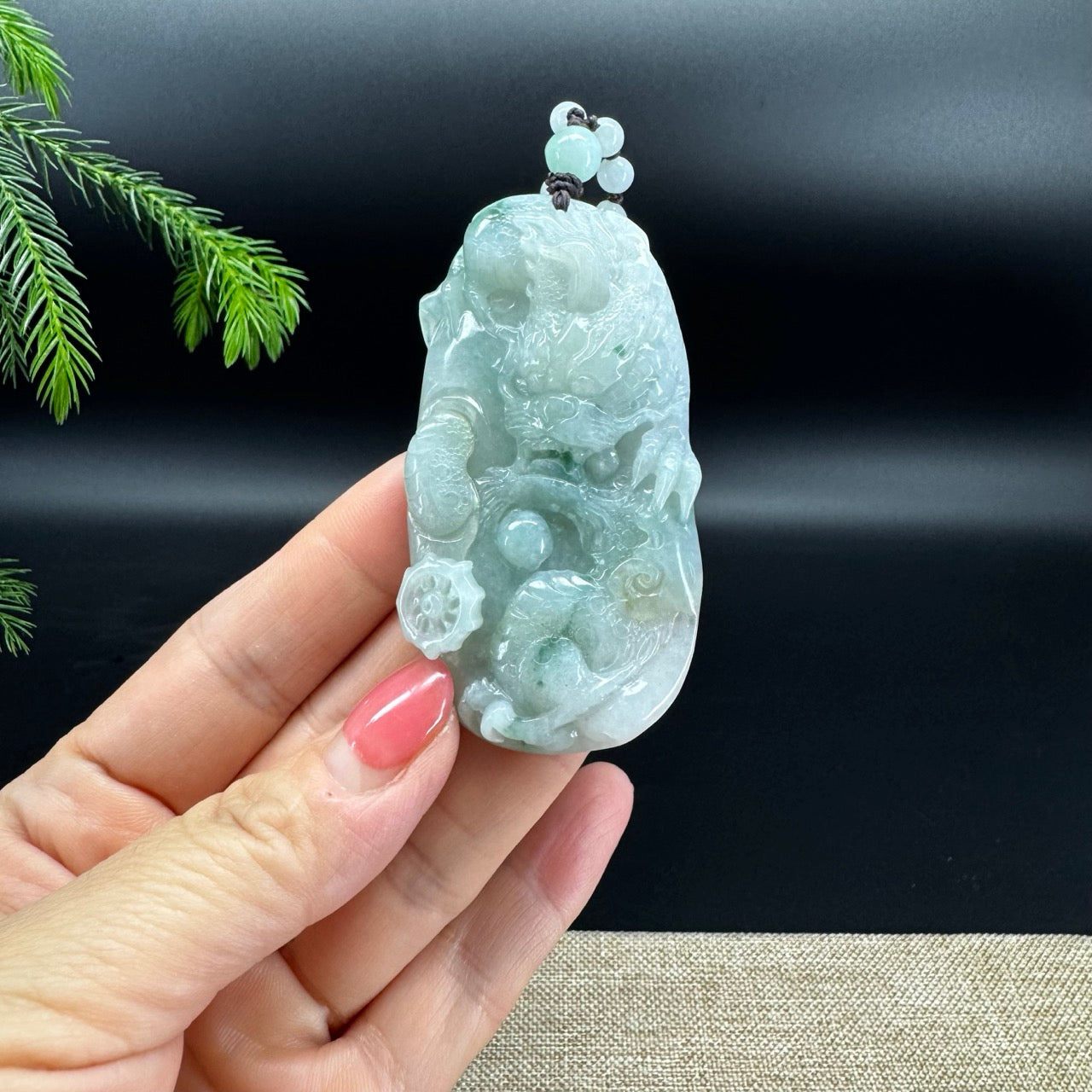 RealJade® Co.Natural Blue Green Jadeite Jade Dragon Pendant