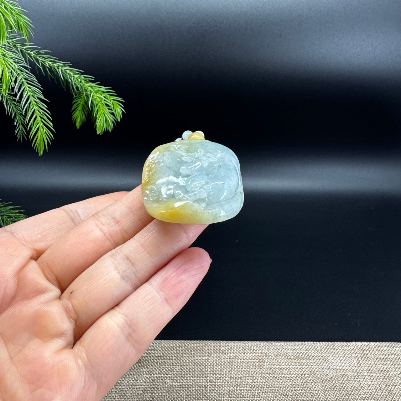 RealJade® Co.Natural Yellow Blue Green Jadeite Jade Sika Deer Pendant