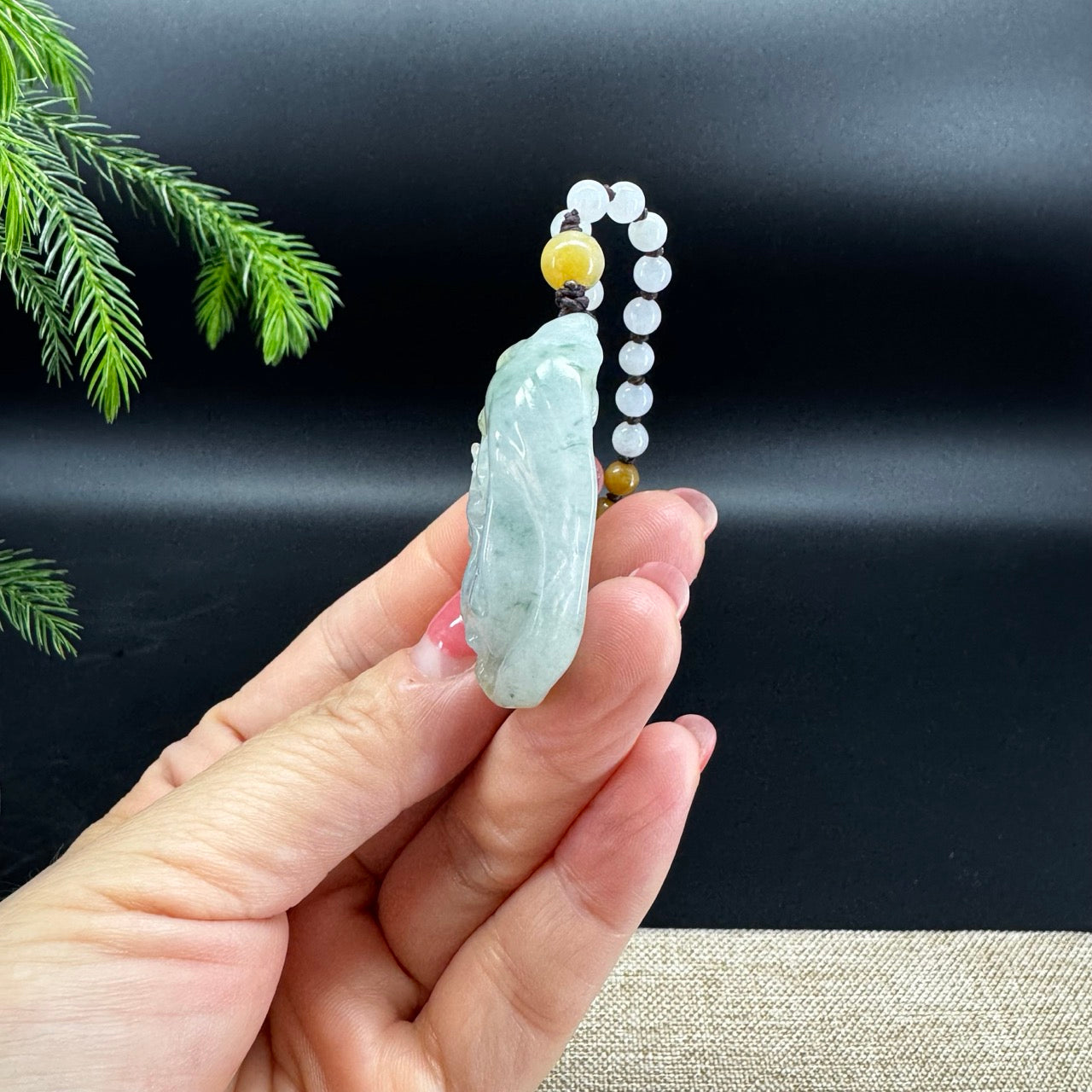 RealJade® Co.Natural Yellow Blue Green Jadeite Jade Sika Deer Pendant
