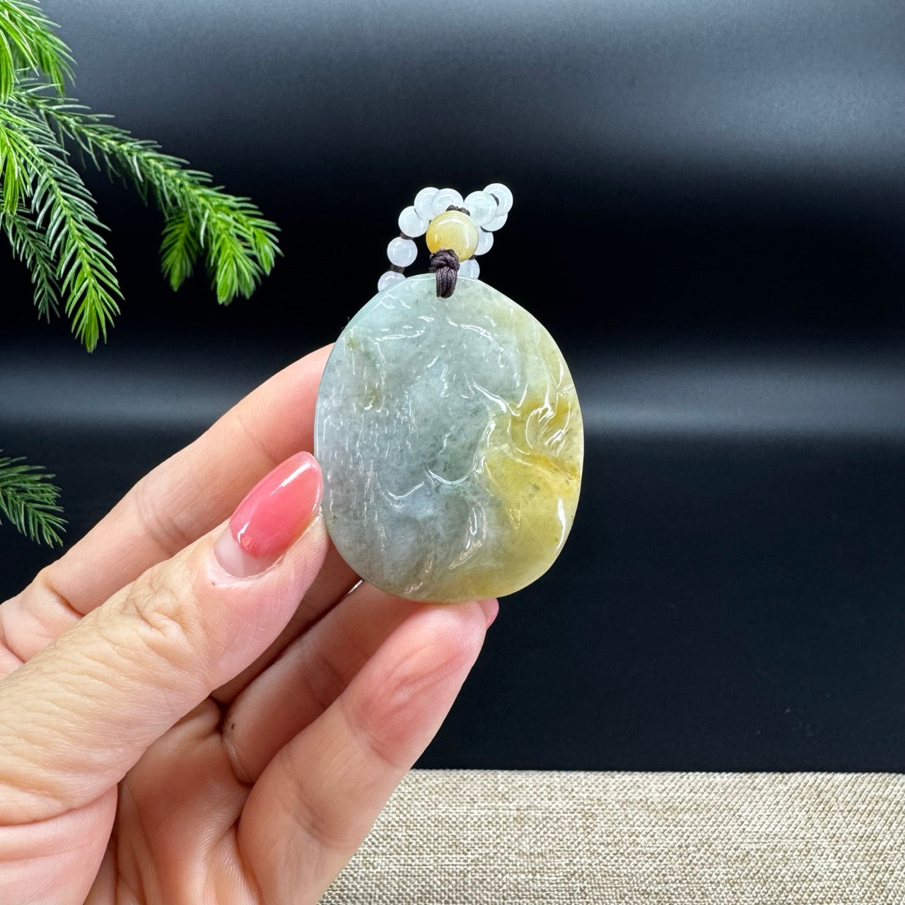 RealJade® Co.Natural Yellow Blue Green Jadeite Jade Sika Deer Pendant