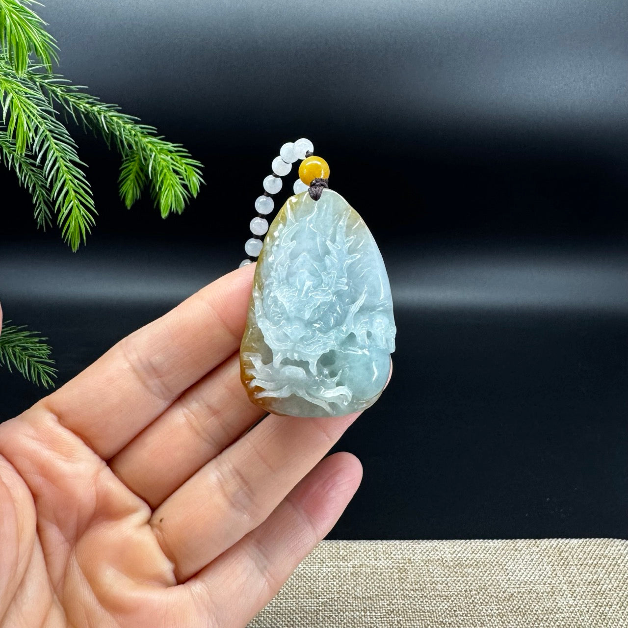 RealJade® Co.Natural Yellow Blue Green Jadeite Jade Dragon Pendant