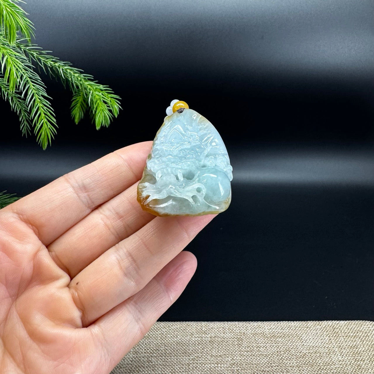 RealJade® Co.Natural Yellow Blue Green Jadeite Jade Dragon Pendant