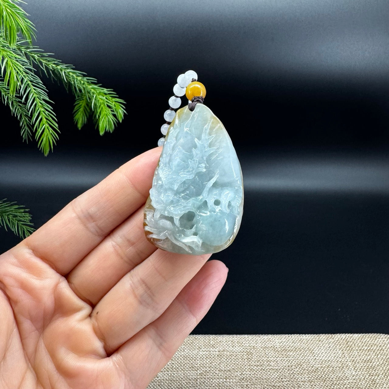 RealJade® Co.Natural Yellow Blue Green Jadeite Jade Dragon Pendant