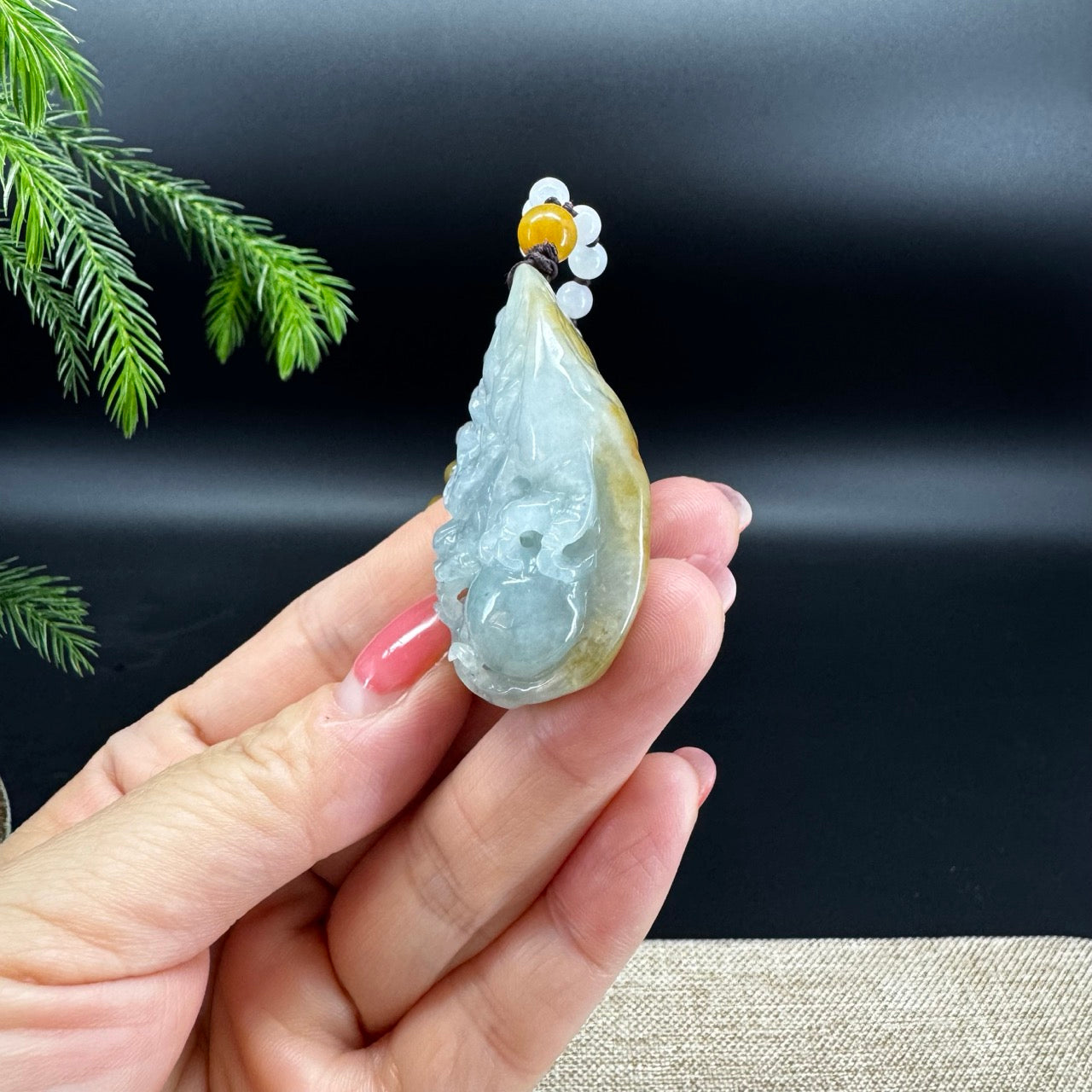 RealJade® Co.Natural Yellow Blue Green Jadeite Jade Dragon Pendant
