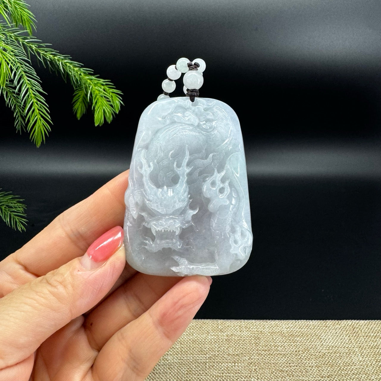 RealJade® Co. Natural Light Green Jadeite Jade Dragon Pendant
