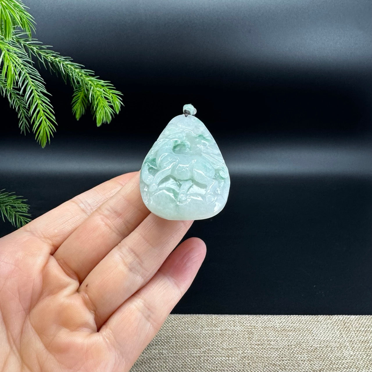 RealJade® Co.Natural Green Flowers Jadeite Jade Sika Deer Pendant