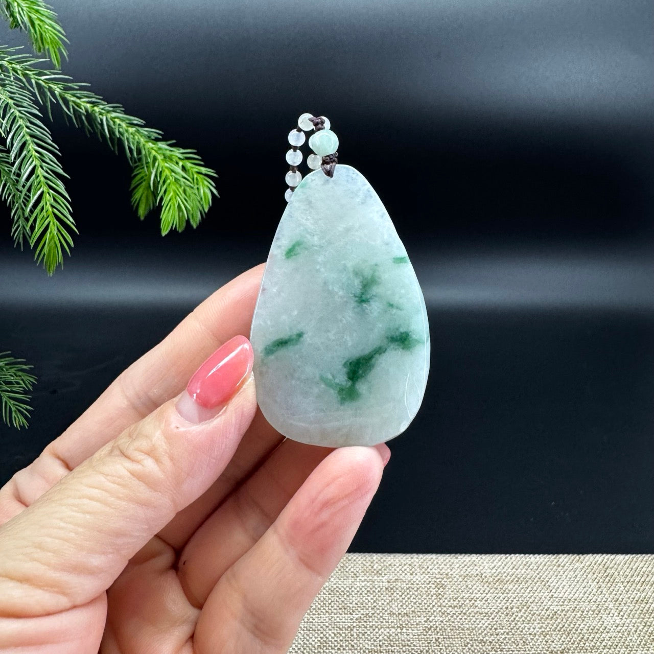 RealJade® Co.Natural Green Flowers Jadeite Jade Sika Deer Pendant