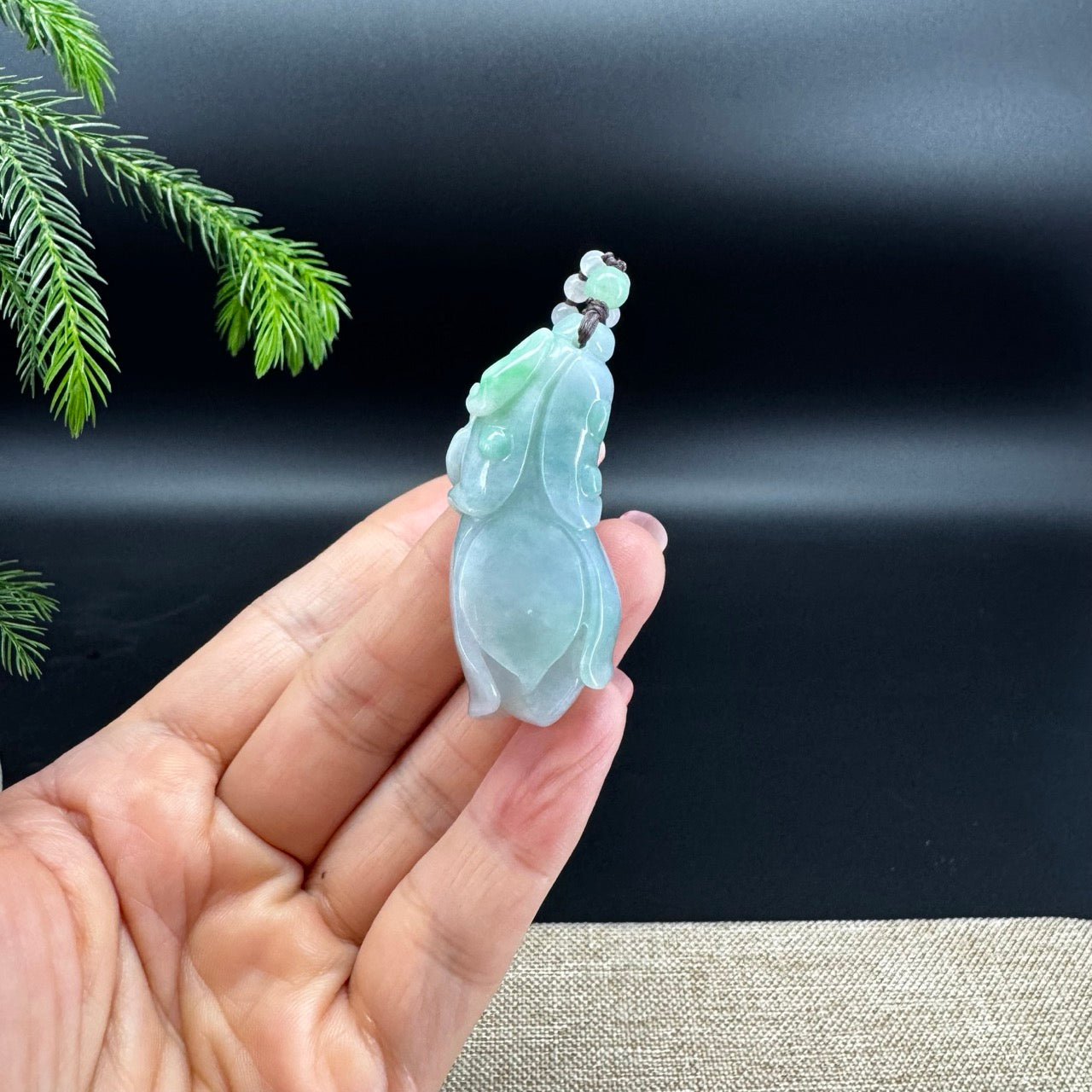 RealJade® Co.Natural Ocean Blue Green Jadeite Jade Magnolia Flower Pendant