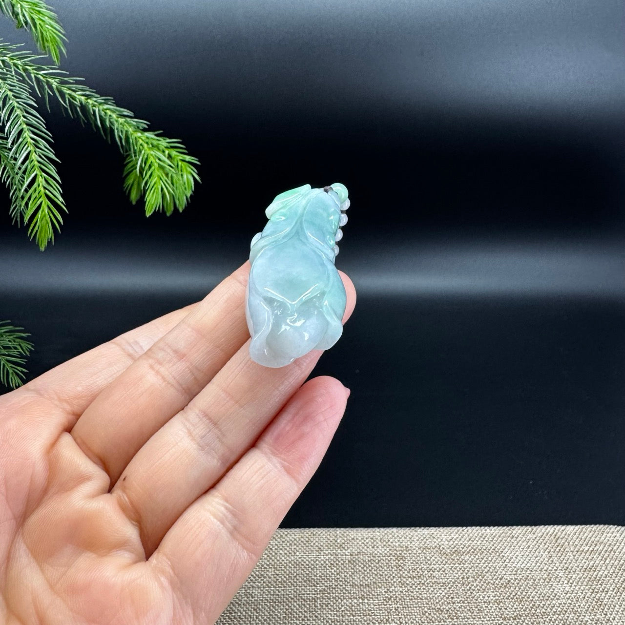 RealJade® Co.Natural Ocean Blue Green Jadeite Jade Magnolia Flower Pendant