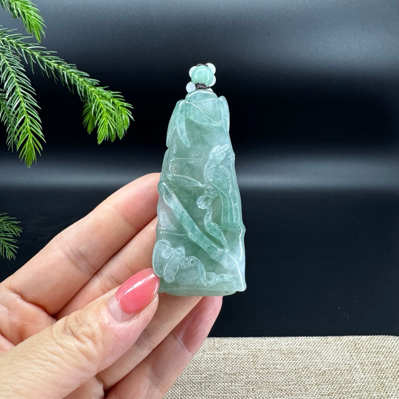 RealJade® Co.Natural Blue Green Jadeite Jade Bamboo Pendant