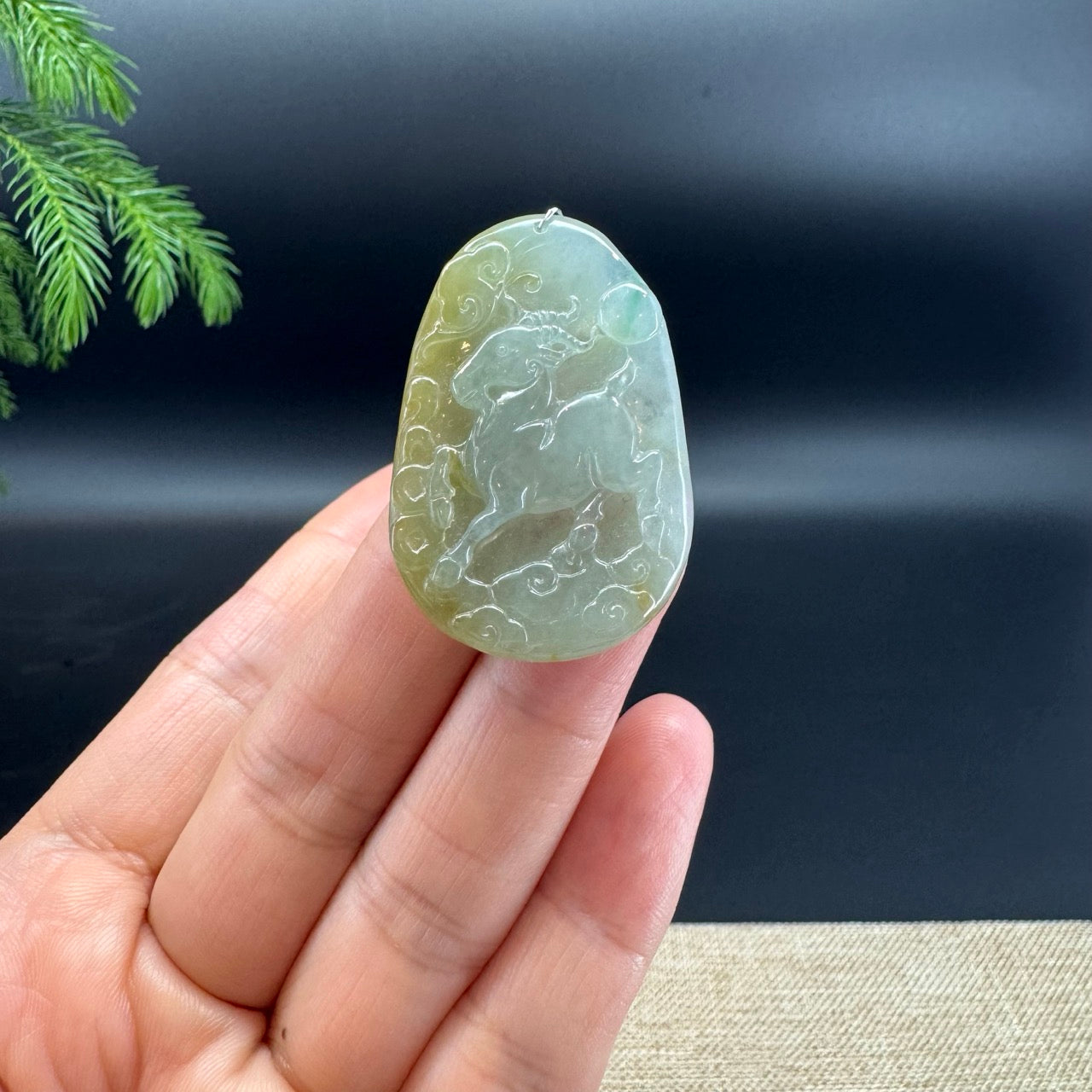 RealJade® Co.Natural Yellow Green Jadeite Jade Goat Necklace