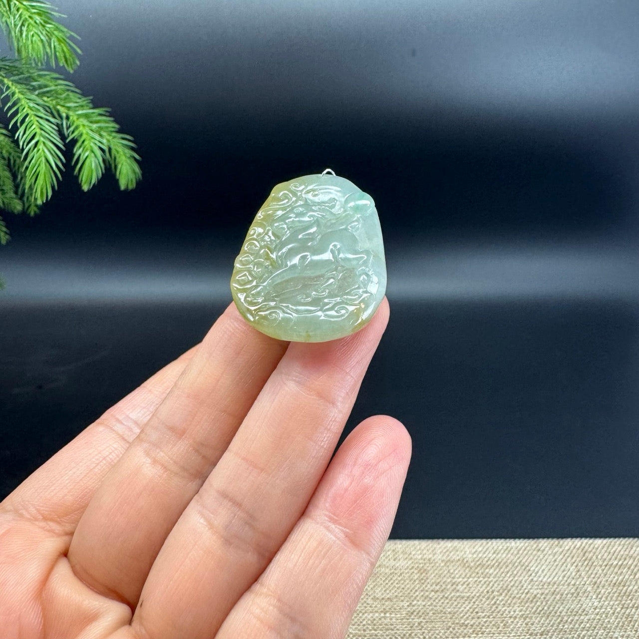 RealJade® Co.Natural Yellow Green Jadeite Jade Goat Necklace