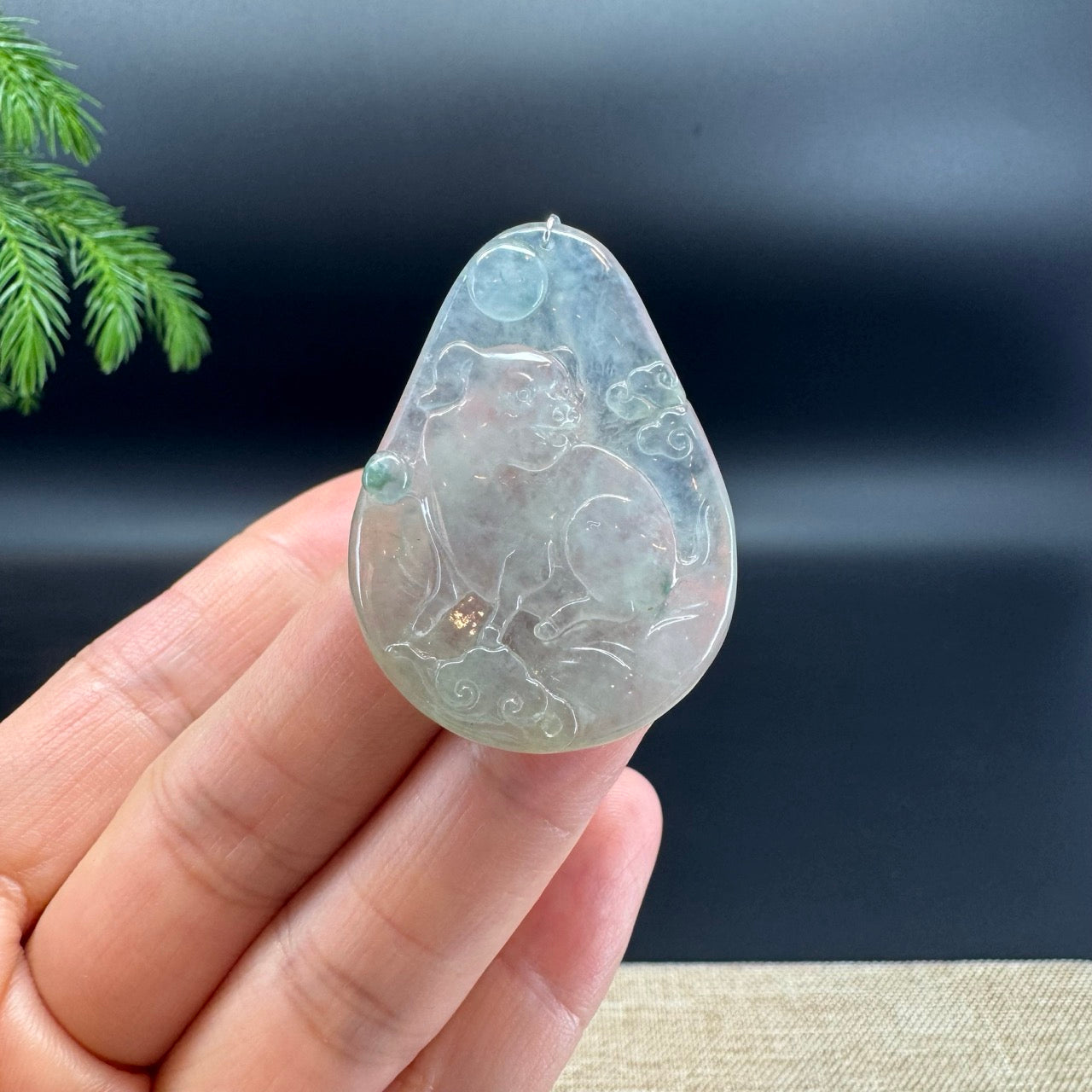 RealJade® Co.Natural Icy Light Green Jadeite Jade Pig Necklace