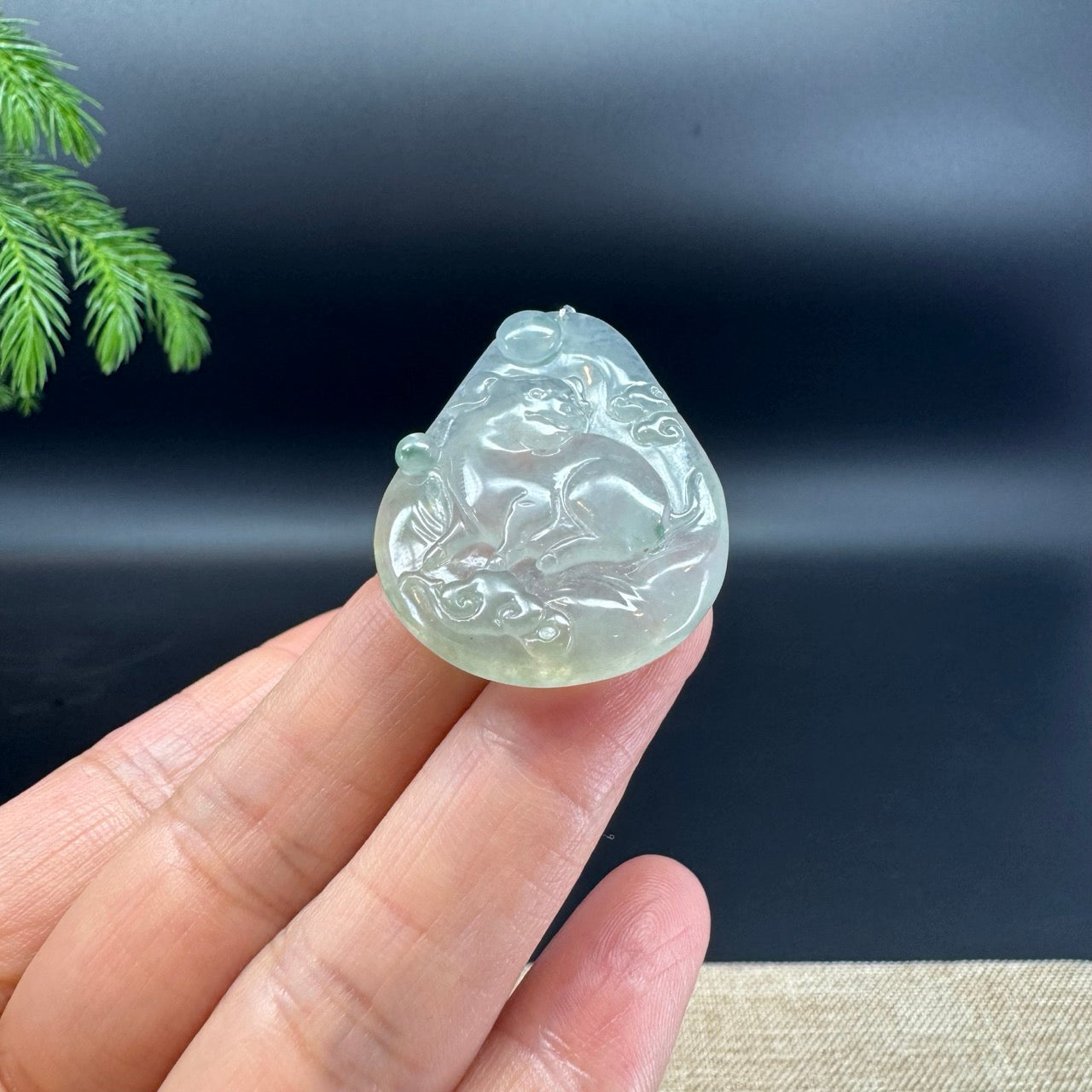 RealJade® Co.Natural Icy Light Green Jadeite Jade Pig Necklace