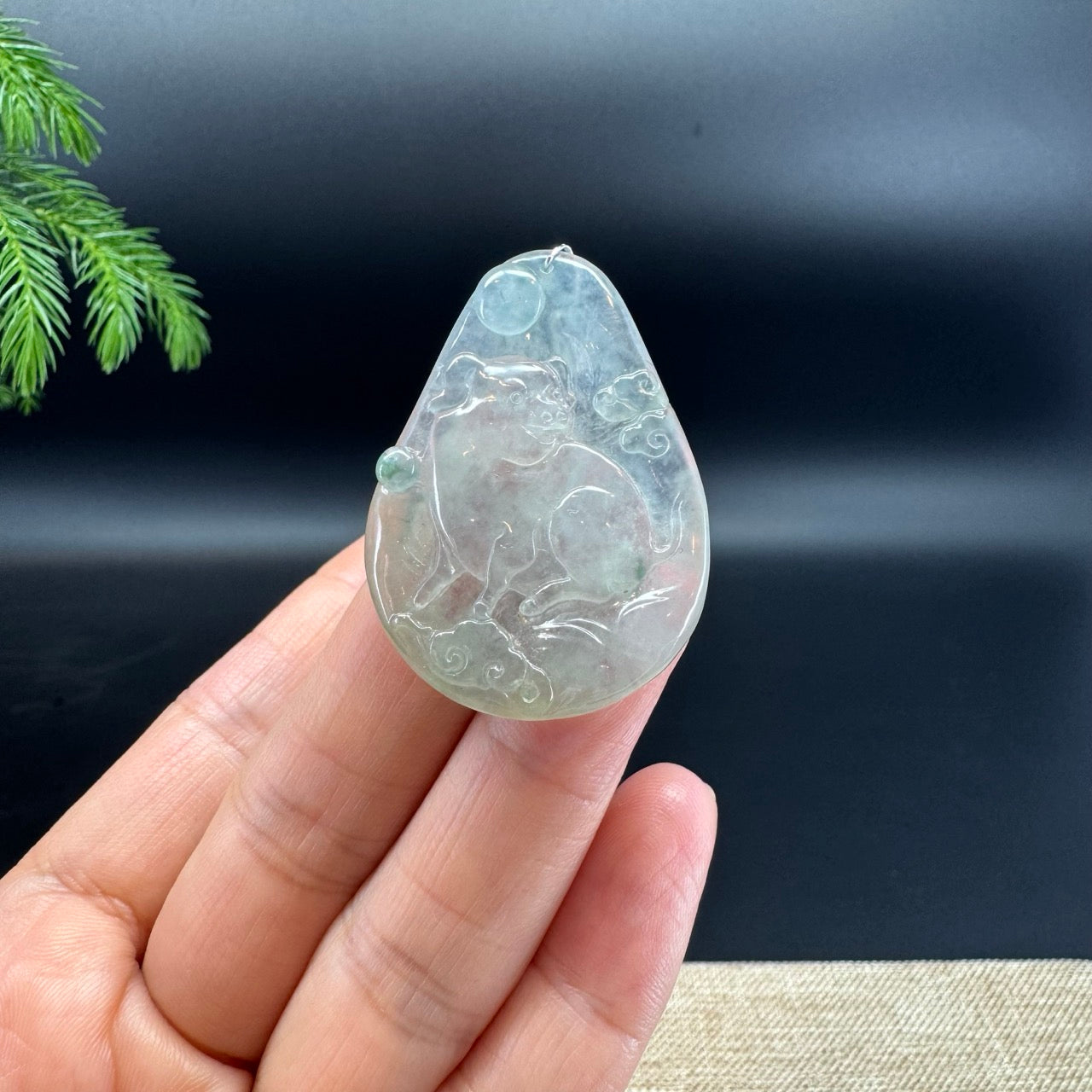 RealJade® Co.Natural Icy Light Green Jadeite Jade Pig Necklace