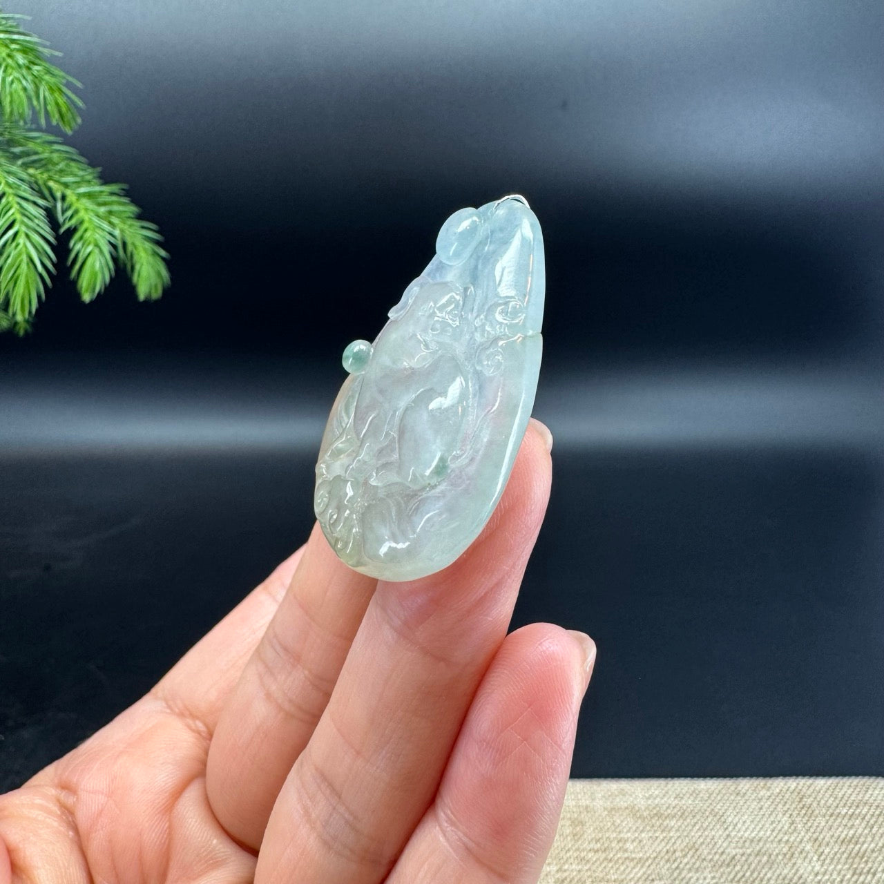 RealJade® Co.Natural Icy Light Green Jadeite Jade Pig Necklace